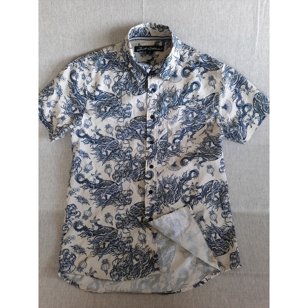 Just Attitude Men Small All-Over Print Bohemian Canvas White/Blue Button's Shit